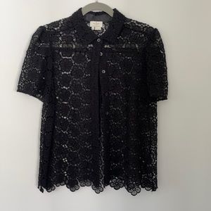 Black lace collared blouse